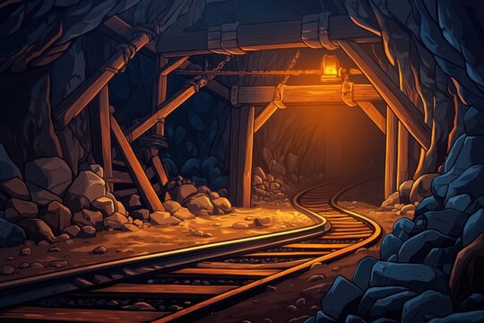 Digital illustration depicting an underground mine setting.