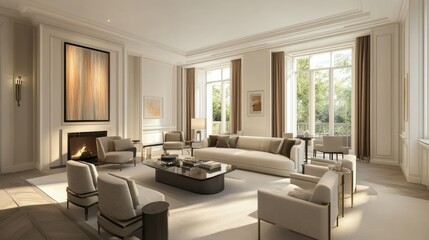 Fototapeta premium Elegant and Modern Living Room Design with Natural Light and Comfort