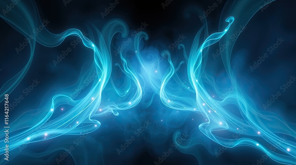 Poster delicate blue wisps flow and swirl against a dark backdrop, creating an enchanting atmosphere filled