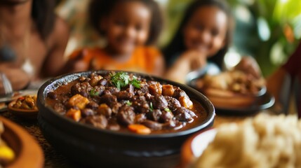 Family enjoying traditional African dish