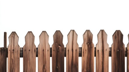 Wooden Fence with Vertical Slats Isolated on White Background
