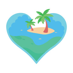 Tropical island with heart shape vector illustration.Tini Island in heart shape