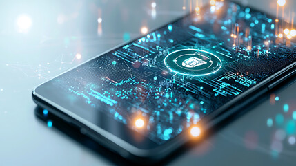 close up of secure healthcare application on smartphone, showcasing digital security features and data visualization