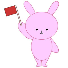 赤い旗を持つウサギのイラスト