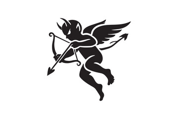 simple and unobtrusive Evil cupid vector silhouette illustration isolated in white background
