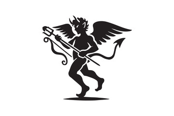 simple and unobtrusive Evil cupid vector silhouette illustration isolated in white background

