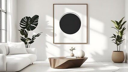 Japandi, minimalist interior design of modern living room.