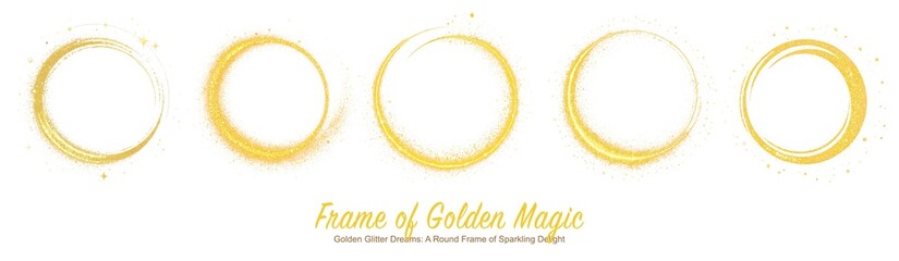 Gold glitter round frame, a shimmering golden frame, a dazzling border of glitter