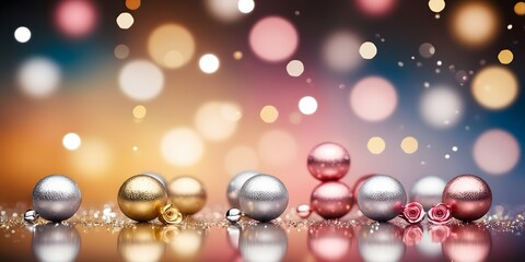 Festive Celebration Scene with Sparkling Lights, Colorful Streamers, with Floor Backdrop, Perfect for Party and Holiday Designs with copy space