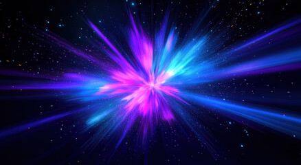 Fototapeta premium A bright blue and purple light explosion with colorful rays of energy in the background. The speed motion blur effect adds to its dynamic appearance, creating an atmosphere that evokes power 