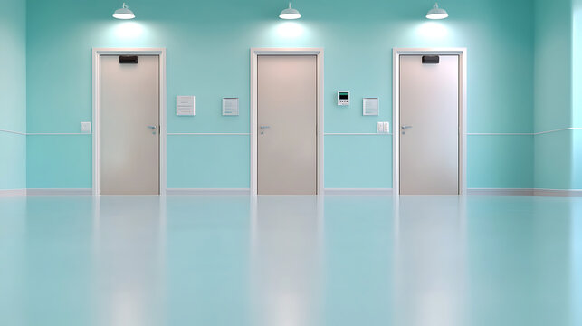 modern medical facility interior featuring secure access doors and bright colors. clean design promotes sense of safety and professionalism