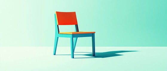 Fototapeta premium Vibrant teal and orange chair against a mint green background. Minimalist design, perfect for home decor or design blogs.
