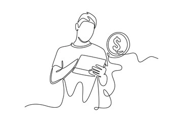 Financial literacy concept. Single line draw design vector graphic illustration.