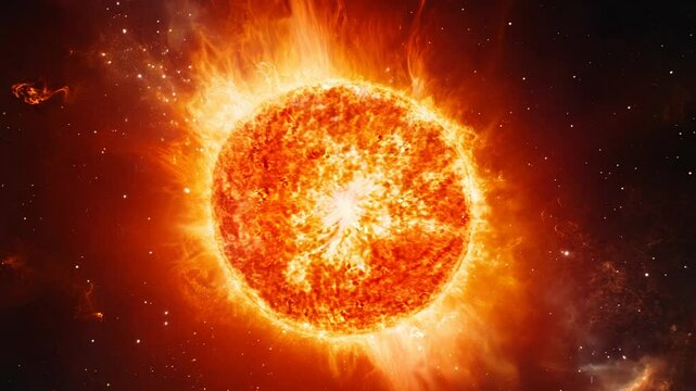 A dramatic scene of a star's death throes, showcasing a red giant shedding its outer layers, creating a colorful shell of gas and dust in the vastness of space