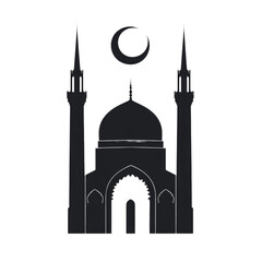 Silhouette of Mosque with Dome and Minarets isolated transparent background
