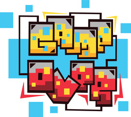 game over word graffiti text font sticker illustration	