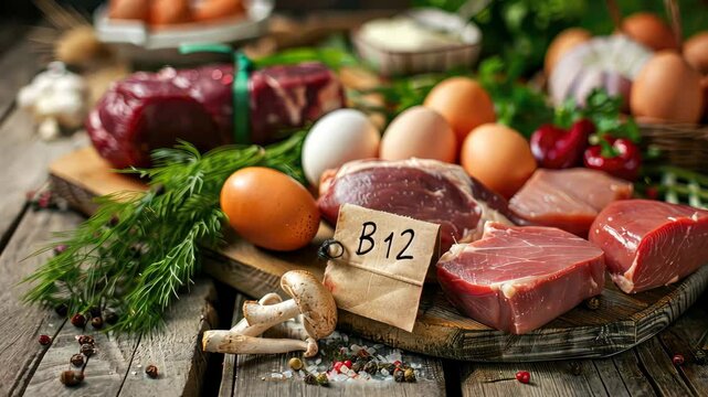 Vitamin B12 products on the table. Selective focus. food.