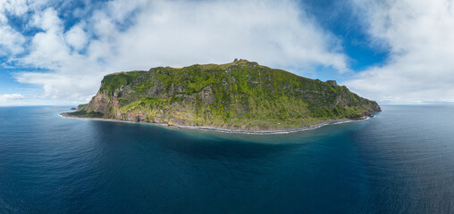 Aerial view on the south coast of the isle of Flores from the sea