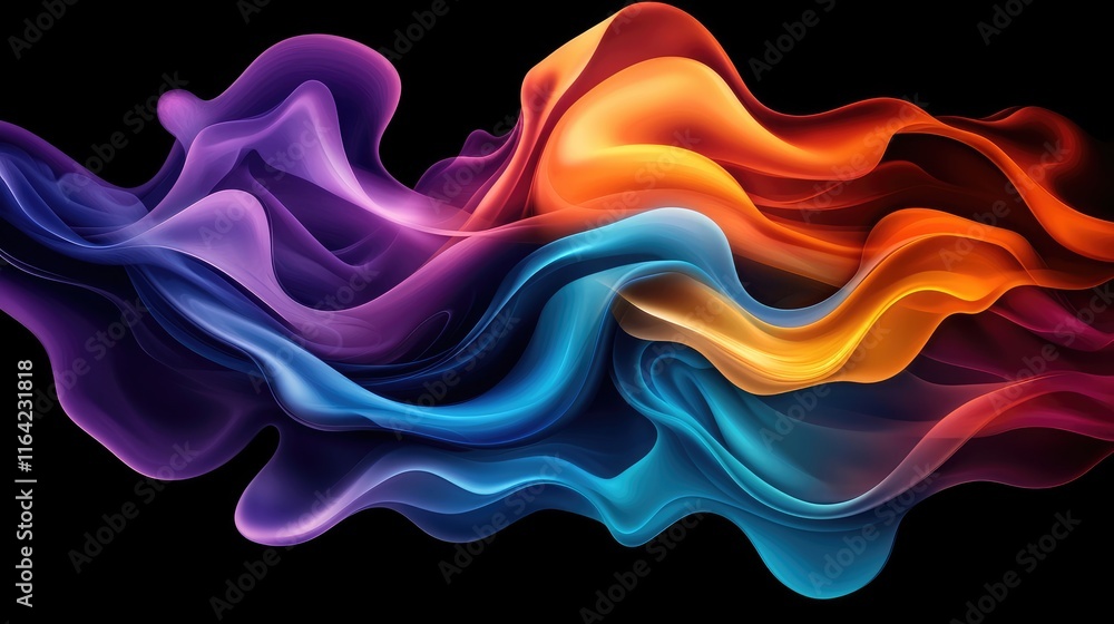 Aufkleber dynamic color wave motion abstract digital art vibrant fluid forms black background artistic perspec