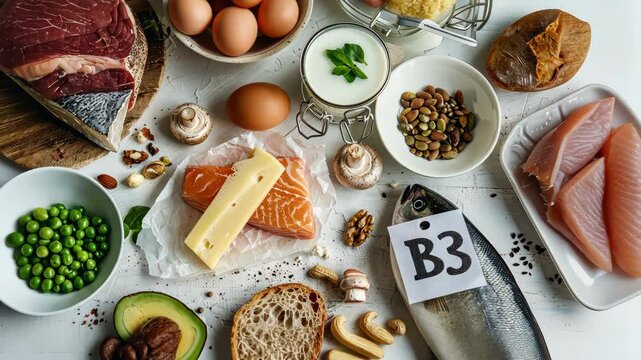 The products contain vitamin B3. Selective focus. food.