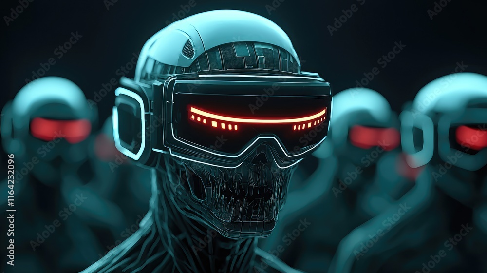 Poster cybernetic battle futuristic robots in virtual reality tech lab digital art neon environment close-u