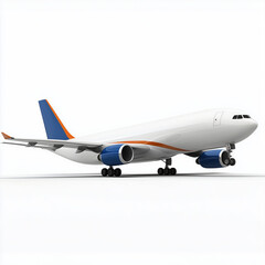 Obraz premium Avião azul e branco com cauda azul e laranja estacionado