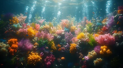 Naklejka premium Vibrant Coral Reef Undersea Ecosystem Displaying Diverse Marine Life
