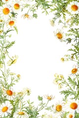 Frame of camomile herbal watercolor illustration.