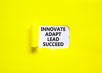 Innovate adapt lead succeed symbol. Concept words Innovate Adapt Lead Succeed on beautiful white...