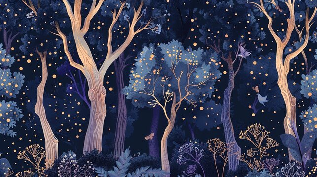 enchanted wood seamless pattern wallpaper