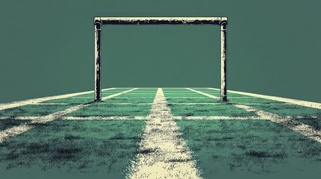 Simple goalpost on textured field.
