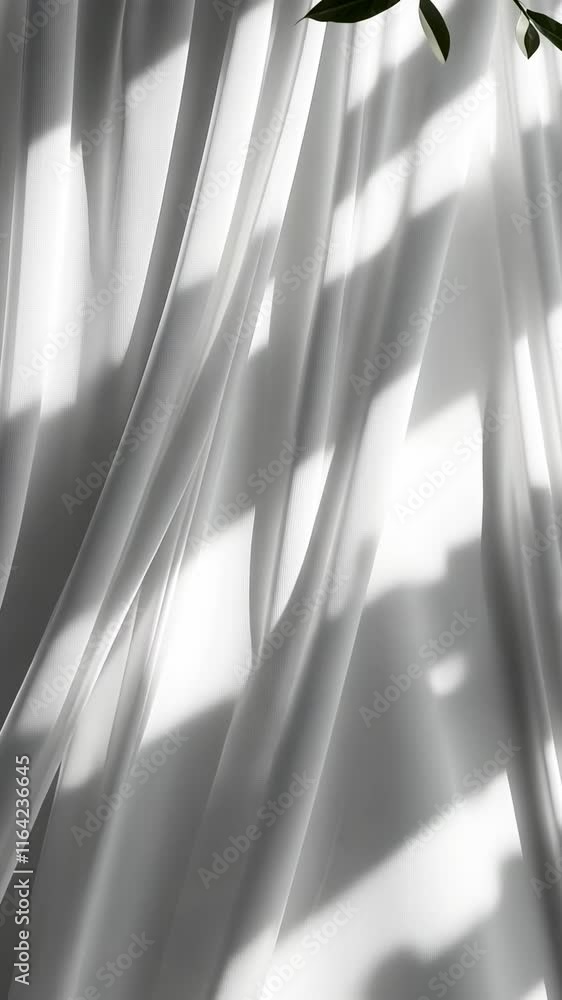 Poster large windows letting in sunlight to illuminate an empty white room with a tree outside, casting bea