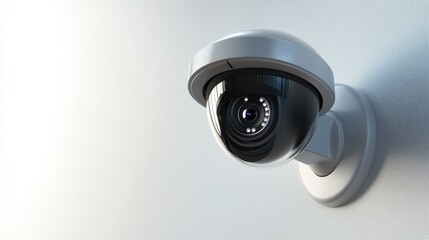 Close-up of a mounted surveillance camera on a plain white wall, representing modern safety systems.