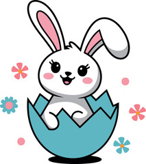 Obraz premium Funny and super cute Easter bunny eggs and floral with happy smile vector art