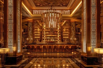 Obraz premium Intricate Golden Art Deco Interior with Elegant Lighting Design