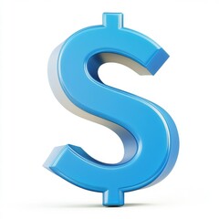 Fototapeta premium A vibrant blue 3D dollar sign isolated on a white background, symbolizing wealth and finance.