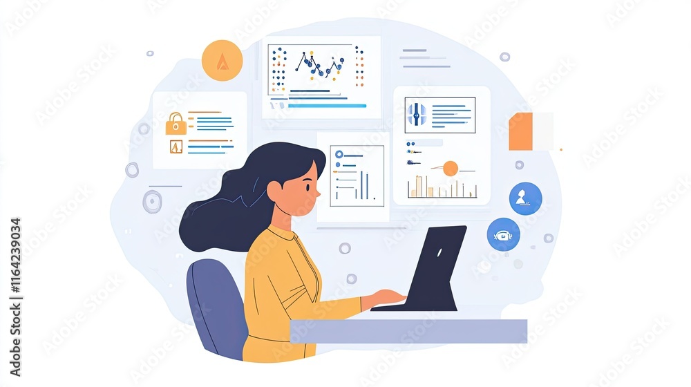Poster concept of ai in business: a professional demonstrating ai-powered tools for analytics, efficiency, 