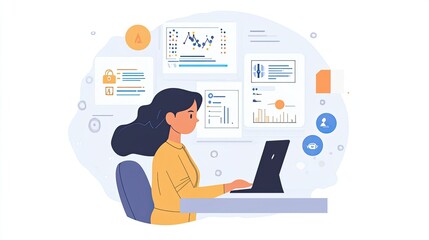 Concept of AI in business: a professional demonstrating AI-powered tools for analytics, efficiency, and smart decision-making.