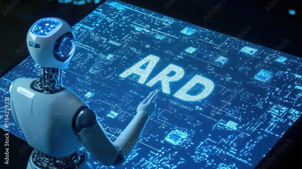 Poster concept of ai in business: a professional demonstrating ai-powered tools for analytics, efficiency, 