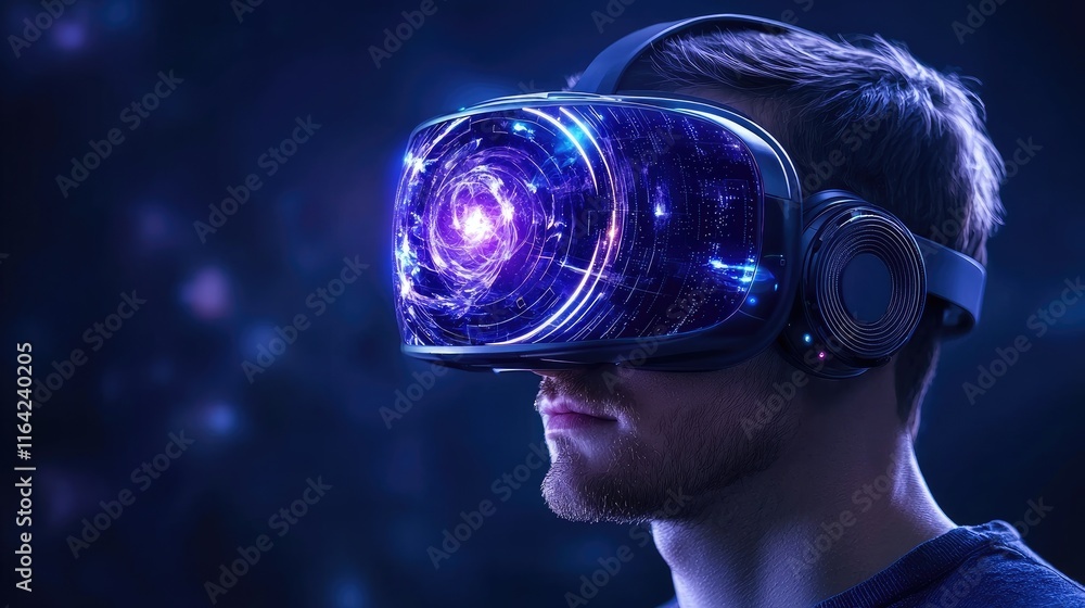 Poster exploring virtual reality technology digital space multimedia futuristic environment close-up view i