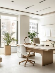 Fototapeta premium Modern Minimalist Office Workspace Design With Natural Light