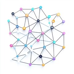 Colorful interconnected network symbols on a white background, representing communication and data exchange.