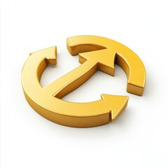 Fototapeta premium A shiny, three-dimensional gold circular arrow symbol representing recycling and sustainability.