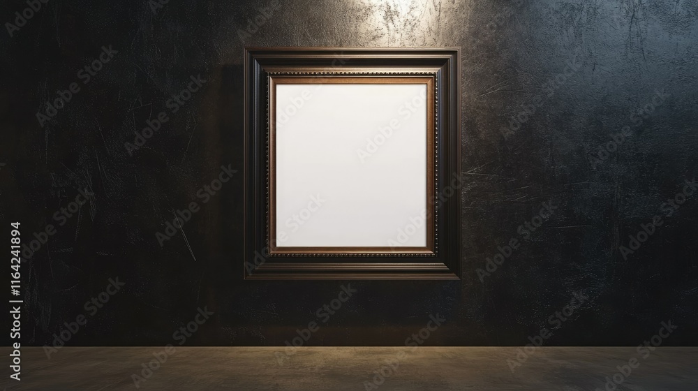 Poster elegant empty picture frame on dark wall in modern gallery setting