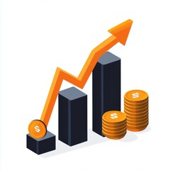 Colorful graph showing upward trend with coins, representing financial growth and success.