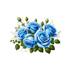 bouquet of blue rose flowers in transparent image