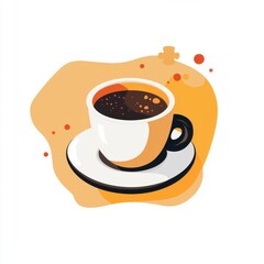 Obraz premium A stylish coffee cup filled with dark brew, set against an abstract orange background.