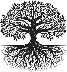 Plant Tree with roots silhouette vector illustration isolated on a white background