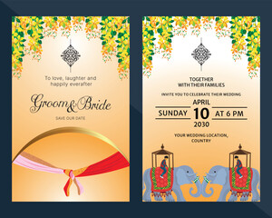 indian or hindu wedding invitation card designed for vivah ceremony with Gath bandhan