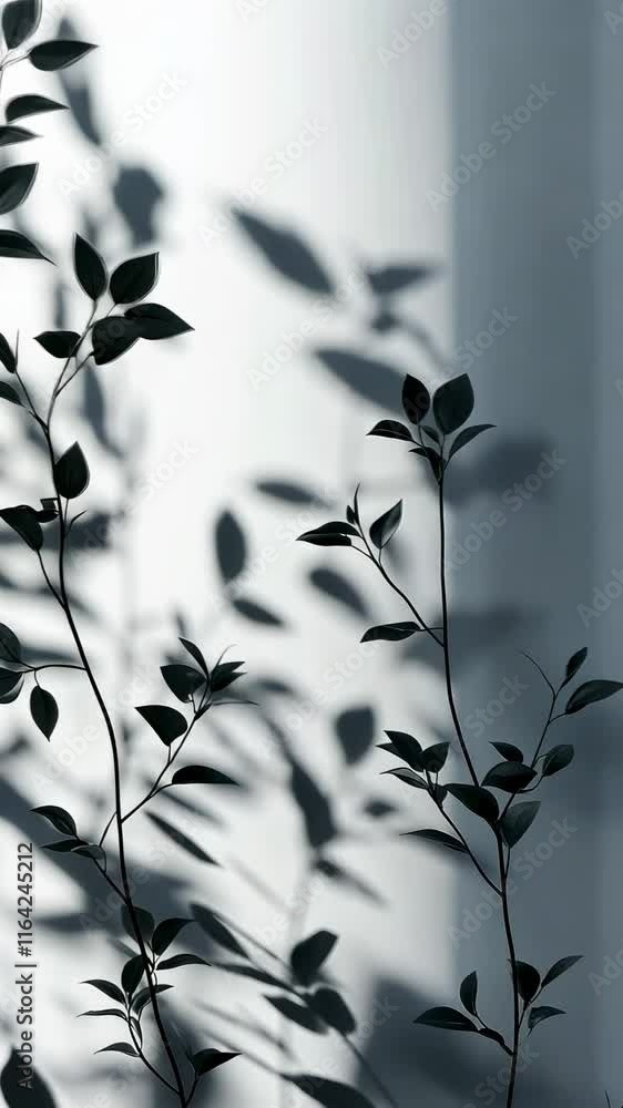 Poster large windows letting in sunlight to illuminate an empty white room with a tree outside, casting bea
